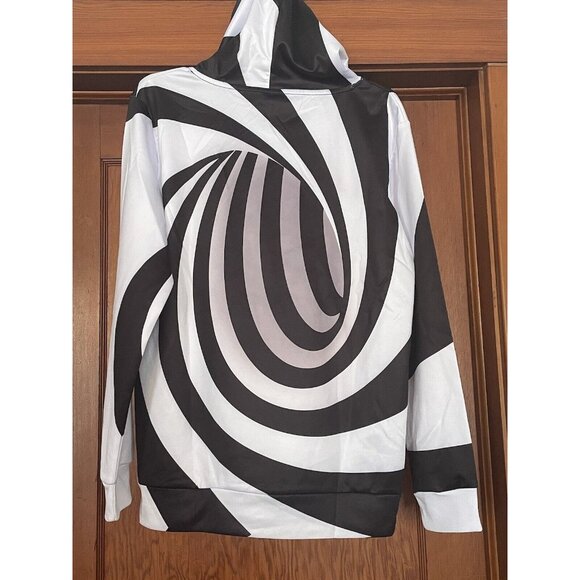 Black Grey White Swirl Hoodie Sweatshirt Psychedelic Geometric Skater New XL - Picture 8 of 9